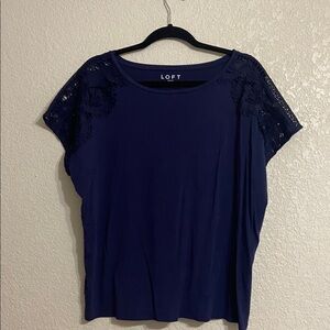 LOFT Women's Navy Lace Sleeve Top